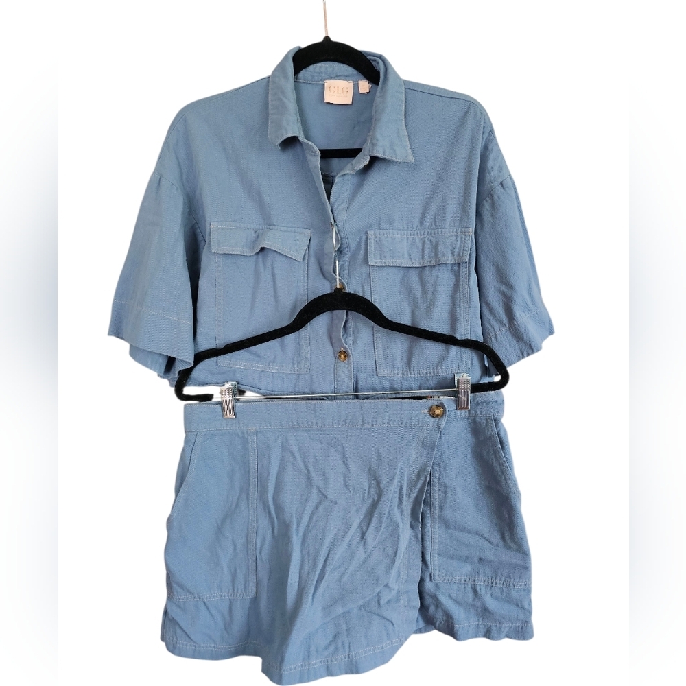 Good Luck Gem Denim Blue Skirt Set